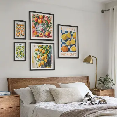 Sieninė paveikslų galerija citrusinių vaisių retro stiliaus virtuvės motyvais