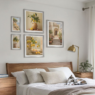 5 paveikslų rinkinys su rėmais Stilingos citrusinių vaisių dekoracijos