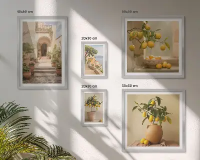 5 paveikslų rinkinys stilingos citrusinių vaisių dekoracijos su rėmais