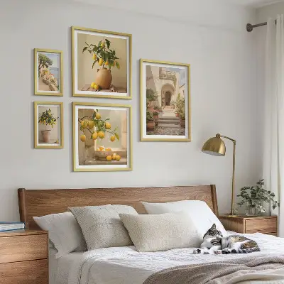 5 paveikslų rinkinys stilingos citrusinių vaisių dekoracijos su rėmais