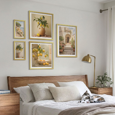 5 paveikslų rinkinys su rėmais Stilingos citrusinių vaisių dekoracijos