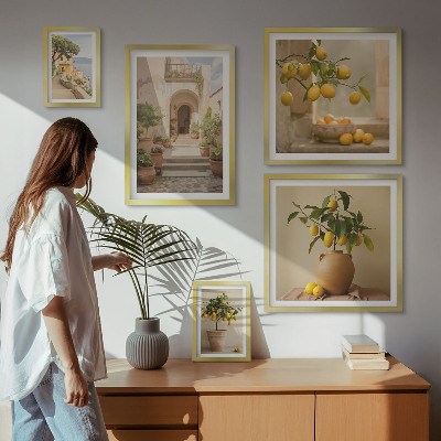 5 paveikslų rinkinys su rėmais Stilingos citrusinių vaisių dekoracijos
