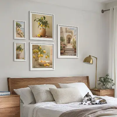 5 paveikslų rinkinys stilingos citrusinių vaisių dekoracijos su rėmais