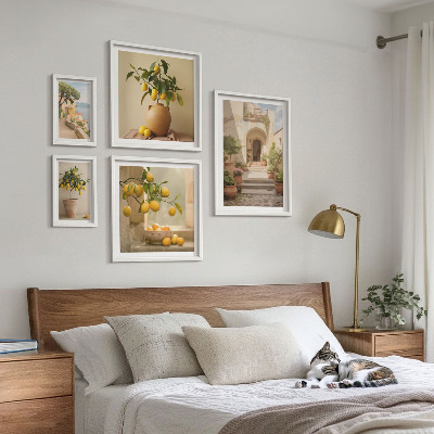 5 paveikslų rinkinys su rėmais Stilingos citrusinių vaisių dekoracijos