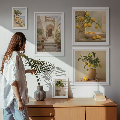 5 paveikslų rinkinys su rėmais Stilingos citrusinių vaisių dekoracijos