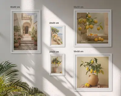 5 paveikslų rinkinys stilingos citrusinių vaisių dekoracijos su rėmais