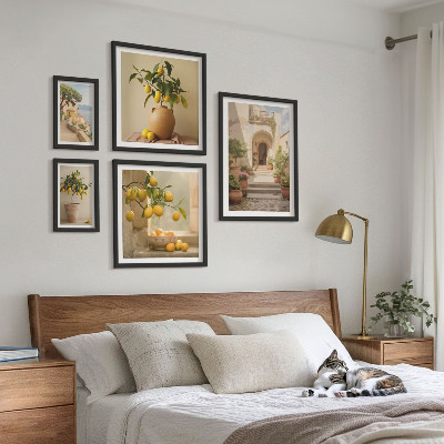 5 paveikslų rinkinys su rėmais Stilingos citrusinių vaisių dekoracijos