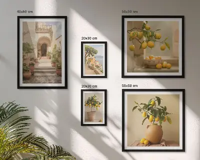 5 paveikslų rinkinys stilingos citrusinių vaisių dekoracijos su rėmais