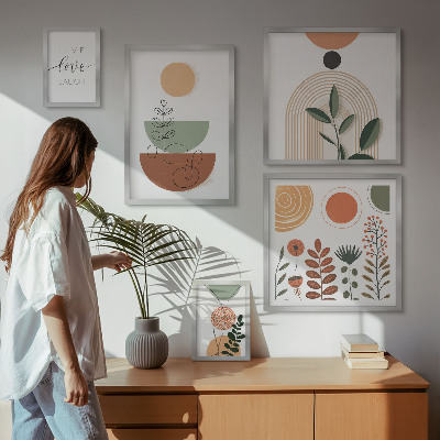 Sieninė paveikslų galerija Stilinga augalų ir geometrinė grafika
