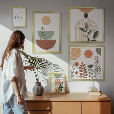 Sieninė paveikslų galerija Stilinga augalų ir geometrinė grafika