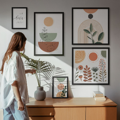 Sieninė paveikslų galerija Stilinga augalų ir geometrinė grafika