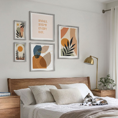 Paveikslų rinkinys miegamajam Stilinga abstrakti augalų grafika
