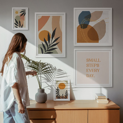 Paveikslų rinkinys miegamajam Stilinga abstrakti augalų grafika