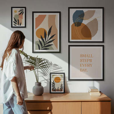 Paveikslų rinkinys miegamajam Stilinga abstrakti augalų grafika