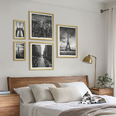 5 paveikslų rinkinys su rėmais Juodai baltos architektūros piktogramos