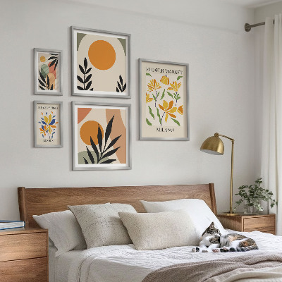5 paveikslų rinkinys su rėmais Abstrakčios gėlės bohemiško stiliaus