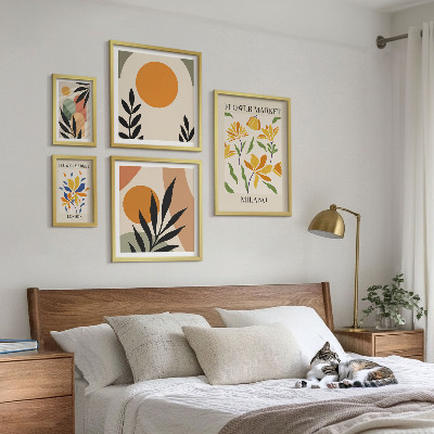 5 paveikslų rinkinys su rėmais Abstrakčios gėlės bohemiško stiliaus