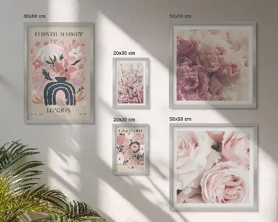 Sieninė paveikslų galerija gėlių boho stiliaus dekoracijos