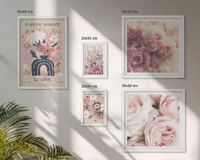 Sieninė paveikslų galerija gėlių boho stiliaus dekoracijos