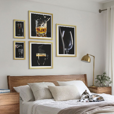 5 paveikslų rinkinys su rėmais Kokteiliai, gėrimai, baro stilius