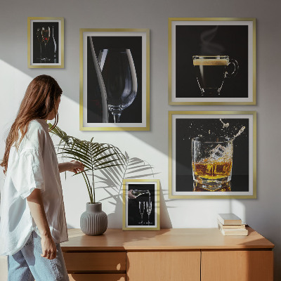 5 paveikslų rinkinys su rėmais Kokteiliai, gėrimai, baro stilius