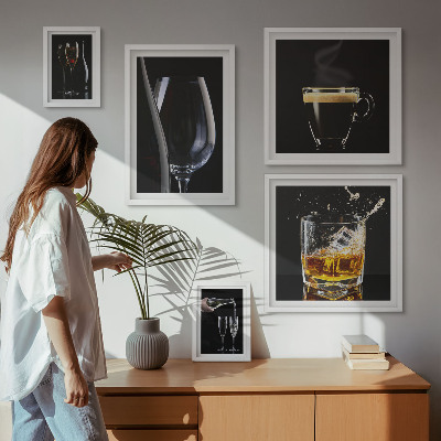 5 paveikslų rinkinys su rėmais Kokteiliai, gėrimai, baro stilius