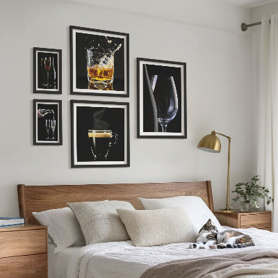 5 paveikslų rinkinys su rėmais Kokteiliai, gėrimai, baro stilius