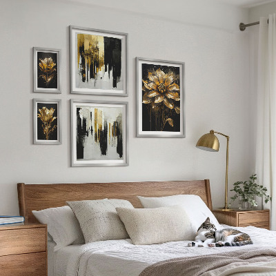 5 paveikslų rinkinys su rėmais Gėlių motyvai, elegancija, modernumas