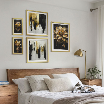 5 paveikslų rinkinys su rėmais Gėlių motyvai, elegancija, modernumas