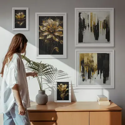 5 paveikslų rinkinys su rėmais gėlių motyvai su elegancijos ir modernumo dvelksmu