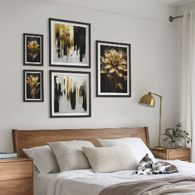 5 paveikslų rinkinys su rėmais Gėlių motyvai, elegancija, modernumas