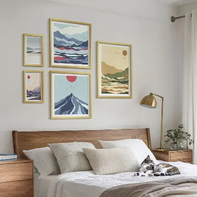 Kalnų peizažų paveikslų rinkinys 5 dalių rinkinys su rėmais