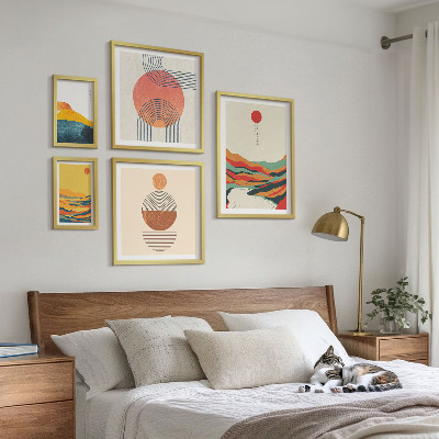 5 paveikslų rinkinys su rėmais Abstraktūs geometriniai peizažai