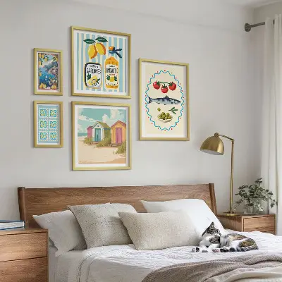 5 paveikslų rinkinys su rėmais Viduržemio jūros regiono virtuvės skoniai