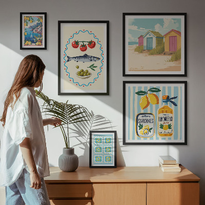 5 paveikslų rinkinys su rėmais Viduržemio jūros regiono virtuvės skoniai