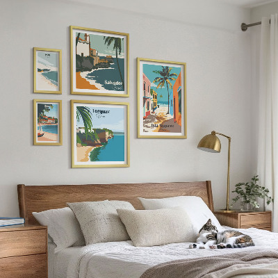5 paveikslų rinkinys su rėmais Spalvingi pajūrio paplūdimiai
