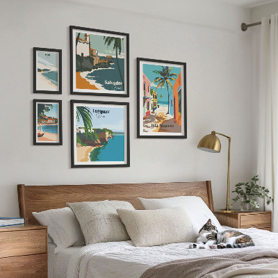 5 paveikslų rinkinys su rėmais Spalvingi pajūrio paplūdimiai