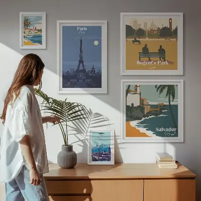 5 paveikslų rinkinys su rėmais Europos retro stiliaus miestų ikonos
