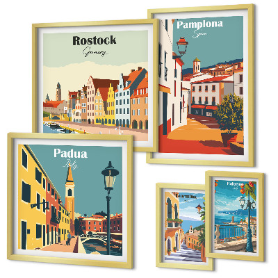 Paveikslų rinkinys miegamajam Europos miestų vaizdai, architektūra
