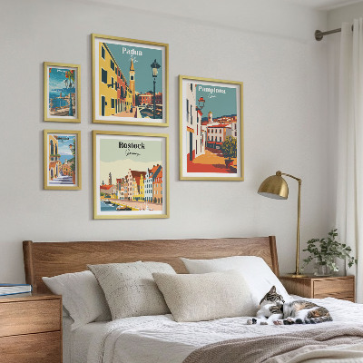Paveikslų rinkinys miegamajam Europos miestų vaizdai, architektūra
