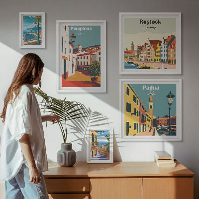 Paveikslų rinkinys miegamajam Europos miestų vaizdai, architektūra