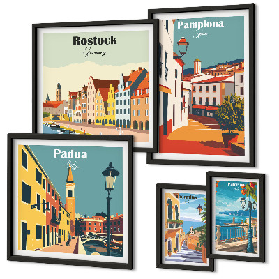 Paveikslų rinkinys miegamajam Europos miestų vaizdai, architektūra