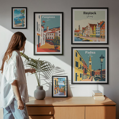 Paveikslų rinkinys miegamajam Europos miestų vaizdai, architektūra