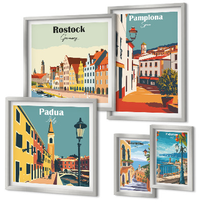 Paveikslų rinkinys miegamajam Europos miestų vaizdai, architektūra
