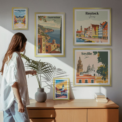 5 paveikslų rinkinys su rėmais Europos miestų kraštovaizdžiai