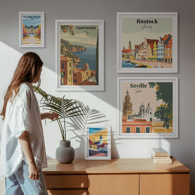 5 paveikslų rinkinys su rėmais Europos miestų kraštovaizdžiai