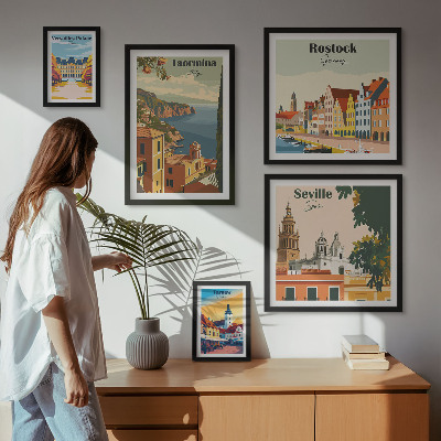 5 paveikslų rinkinys su rėmais Europos miestų kraštovaizdžiai