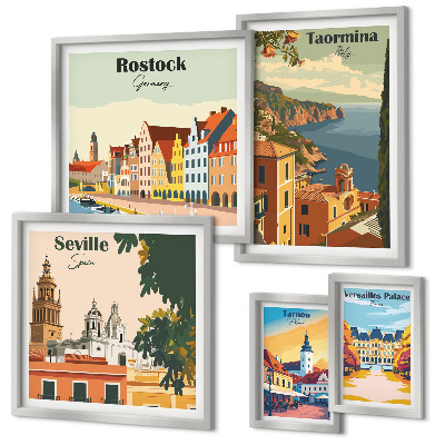 5 paveikslų rinkinys su rėmais Europos miestų kraštovaizdžiai