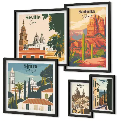 Paveikslų galerija sienai pasaulio turistinių kraštovaizdžių rinkinys