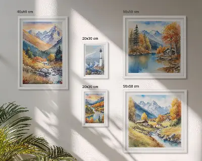 Sieninė paveikslų galerija kalnų upės švyturio motyvas